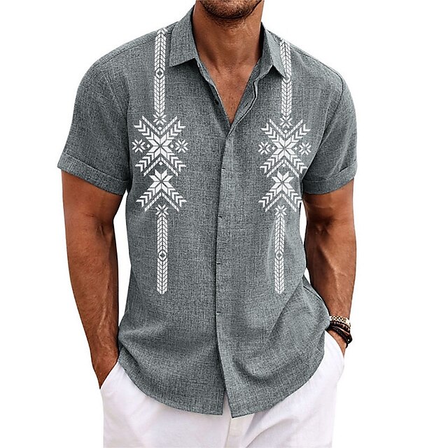  Men's Graphic Printed Casual Linen Shirt