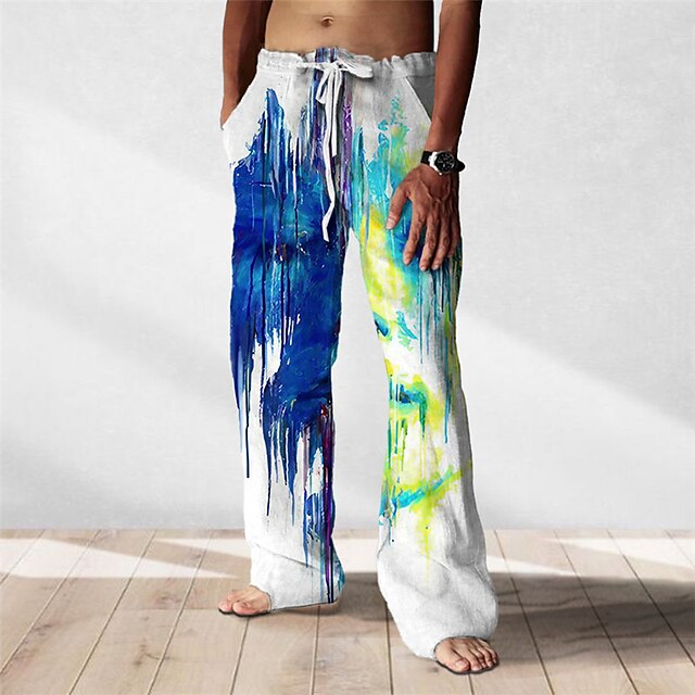  Homme Pantalon pantalon été Pantalon de plage Imprimés Photos Graffiti Cordon Taille elastique Impression 3D Confort Casual du quotidien Vacances Vêtement de rue Hawaïen Noir Bleu