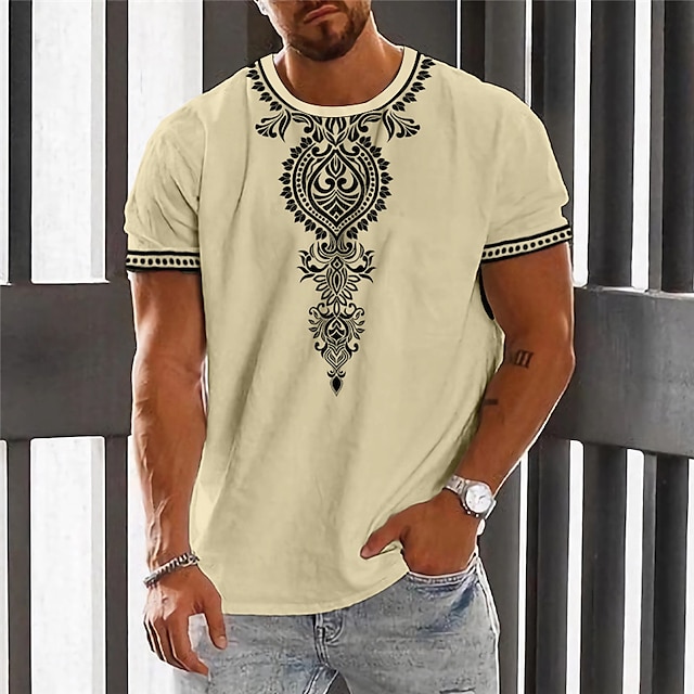  Herre T-shirt Grafisk Tribal Rund hals Tøj 3D-udskrivning udendørs Daglig Kortærmet Trykt mønster Årgang Mode Designer