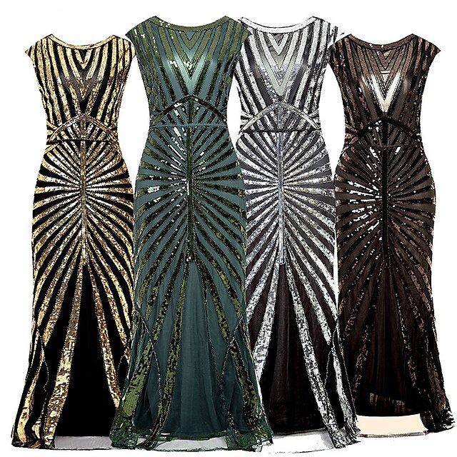  Roaring 20s 1920s Cocktail Dress Vintage Dress Flapper Dress Dress Party Costume Prom Dress Prom Dresses The Great Gatsby Women's Sequin V Neck Christmas Wedding Party Wedding Guest Adults' Dress