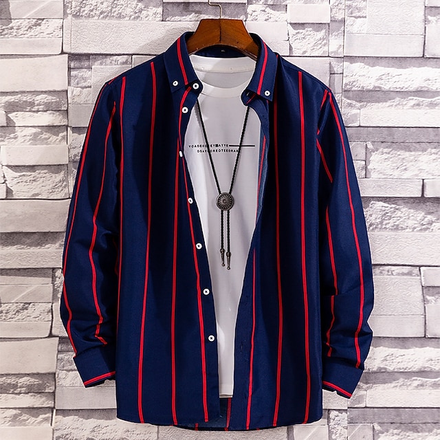  Men's Shirt Collar Plaid / Check Cell Wine Red White Black Blue Orange Long Sleeve Christmas Street Tops Cotton Fashion Casual Breathable Comfortable / Machine wash / Wash separately / Washable