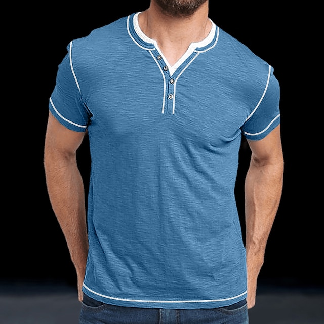  Per uomo maglietta Camicia Henley T-shirt Henley Liscio Strada Da mare Maniche corte Abbigliamento Di tendenza Originale Essenziale