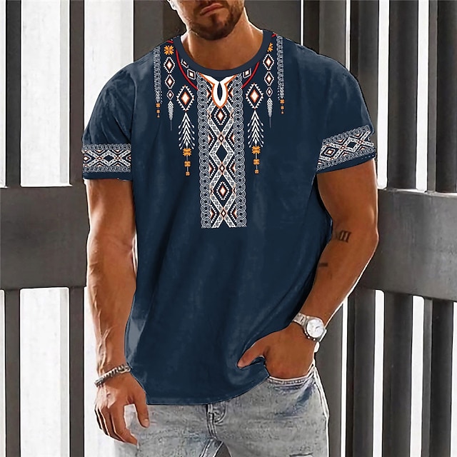  Herre T-shirt Rund hals Grafisk Farveblok Argyle Tøj 3D-udskrivning udendørs Daglig Trykt mønster Kortærmet Mode Designer Etnisk
