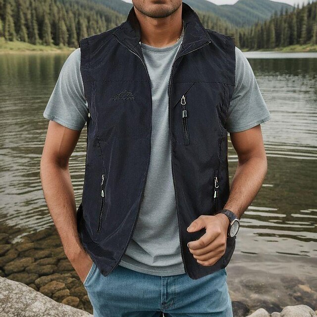  Men's Sleeveless Fishing Vest Hiking Vest Jacket Top Outdoor Summer Waterproof Windproof Breathable Quick Dry Nylon Black Army Green Grey Hunting Fishing Climbing / Lightweight / Multi Pockets