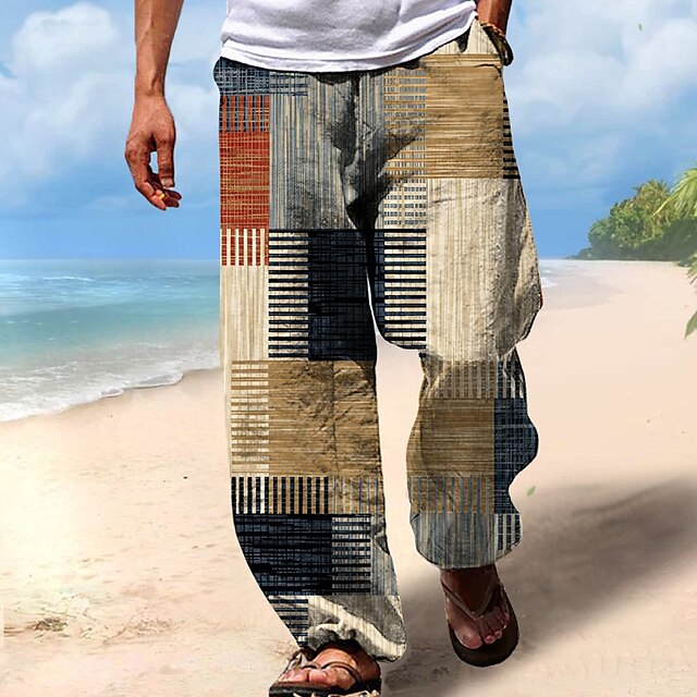  Hombre Pantalones Pantalones de verano Pantalones de playa Correa Cintura elástica Impresión 3D Raya Estampados Geometría Comodidad Casual Diario Festivos Ropa de calle Hawaiano Amarillo Azul Piscina
