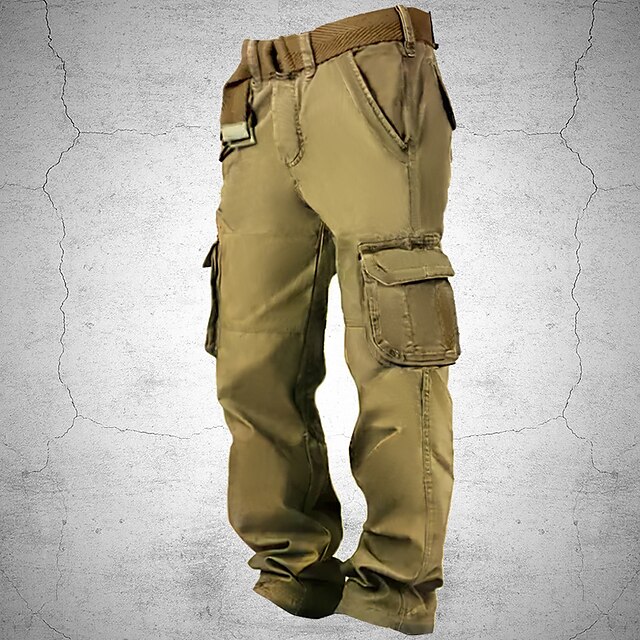  Per uomo Pantaloni cargo Pantaloni Liscio Multi tasca Indossabile Misto cotone Esterno Informale Giornaliero Di tendenza Classico Giallo dell'esercito Nero