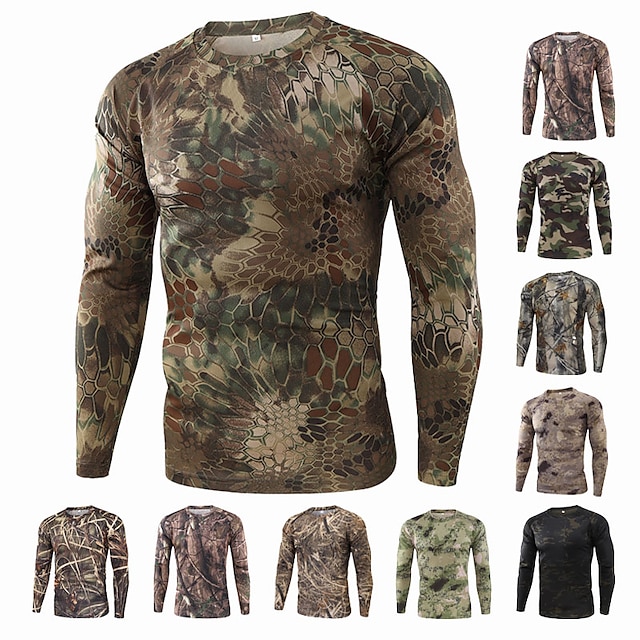  Men's Camo Hiking Tee shirt Hunting T-shirt Tee shirt Camouflage Hunting T-shirt Long Sleeve Outdoor Ultra Light (UL) Breathable Quick Dry Outdoor Autumn / Fall Spring Cotton Top Camping / Hiking