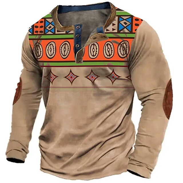 Hombre Henley Shirt Graphic Tribal Henley Ropa Impresión 3d Exterior Diario Manga Larga 9767