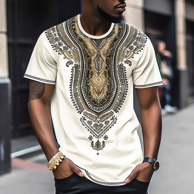  Homme T shirt Tee Col Ras du Cou Graphic Bloc de couleur Tribal Vêtement Tenue 3D effet Extérieur du quotidien Imprimer Manche Courte Mode Design Ethnique