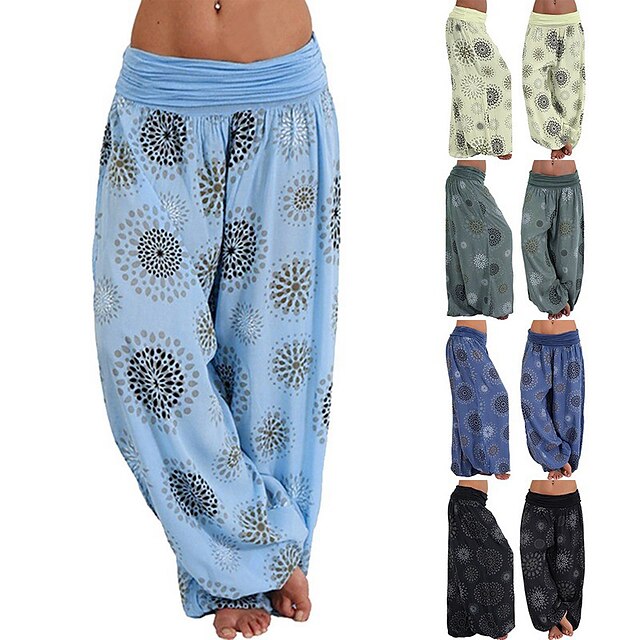  Women's Yoga Pants Bloomers Quick Dry Moisture Wicking Yellow Green Dusty Blue Zumba Belly Dance Yoga Plus Size Summer Sports Activewear Loose Stretchy