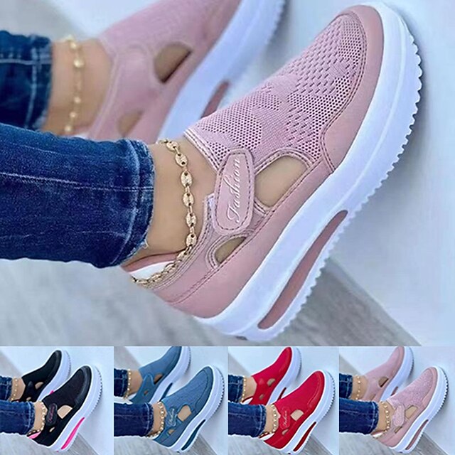  Women's Plus Size Pink Platform Slip On Sneakers
