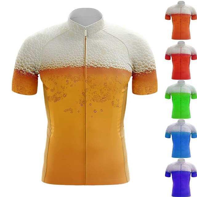  21Grams Men's Short Sleeve Cycling Jersey Bike Jersey Top with 3 Rear Pockets Breathable Quick Dry Reflective Strips Back Pocket Mountain Bike MTB Road Bike Cycling Green Purple Yellow Polyester / 3D