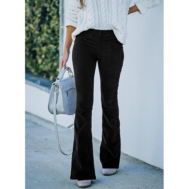  Women's Dress Pants Normal Corduroy Plain claret Black Fashion Medium Waist Full Length Casual Weekend