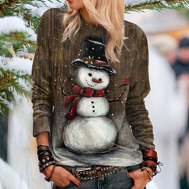  Per donna Felpa Maglione Spesa di Natale Pop art Streetwear Natale Marrone Natale Informale Rotonda Manica lunga giacca Media elasticità Autunno inverno