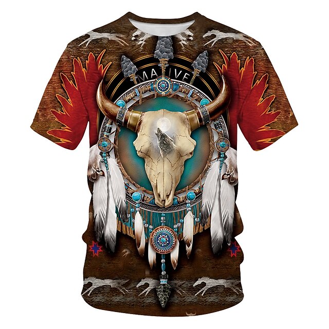  American Indian Native American T-shirt Anime 3D Retro 3D Mixed Color T-shirt For Men's Unisex Adults' 3D Print