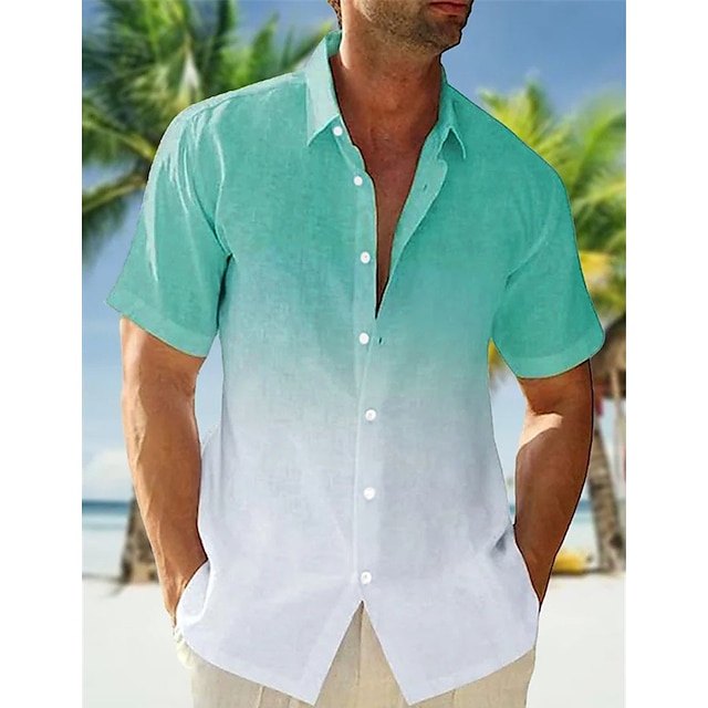  Herren Hemd Knopfhemd Lässiges Hemd Sommerhemd Strandhemd Rosa Marineblau Blau Farbverlauf Kurzarm Sommer Kargen Casual Täglich Bekleidung