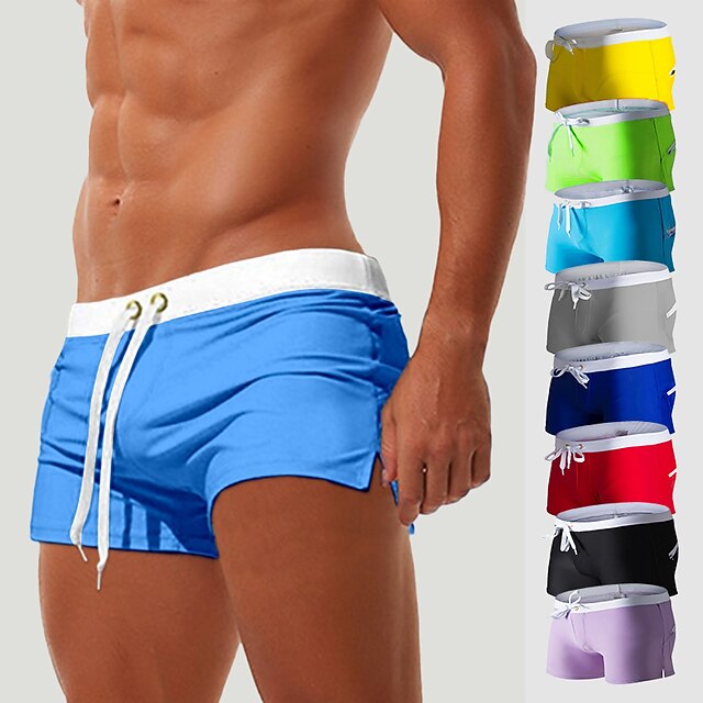  Men's Solid Color Quick Dry Board Shorts with Zipper Pocket