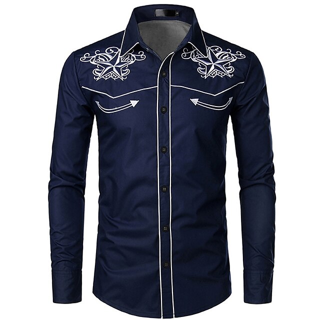  Men's Shirt Graphic Prints Collar Classic Collar Daily Holiday Long Sleeve Embroidered Regular Fit Tops Fashion White Black Navy Blue