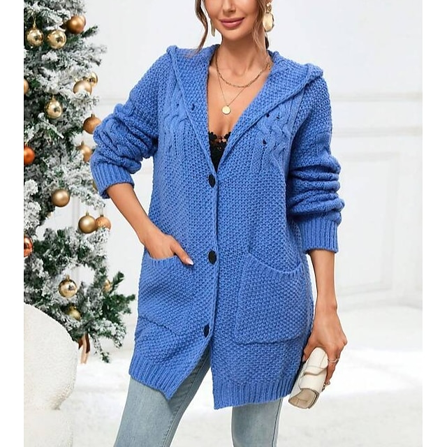  Women's Casual Knitted Hooded Cardigan with Pockets
