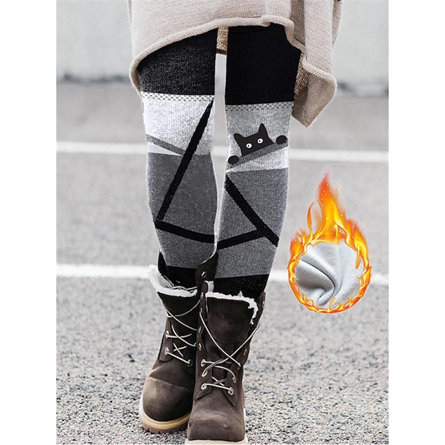  Women's Fleece Pants Normal Polyester Cat Reindeer Picture color 21 Picture color 34 Fashion Medium Waist Full Length Halloween