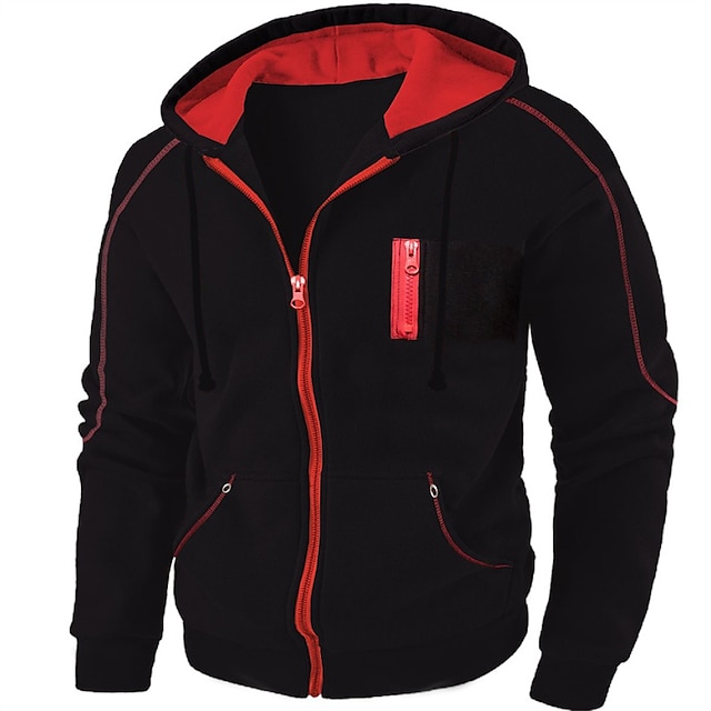 Men's Full Zip Hoodie Jacket Black White Red Navy Blue Dark Gray Hooded 