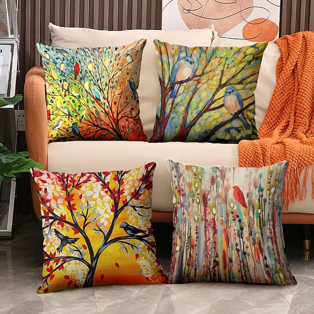  4 housses de coussin en coton / faux lin, floral floral&Plantes rustique carré traditionnel classique maison canapé décoratif coussin extérieur pour canapé canapé lit chaise