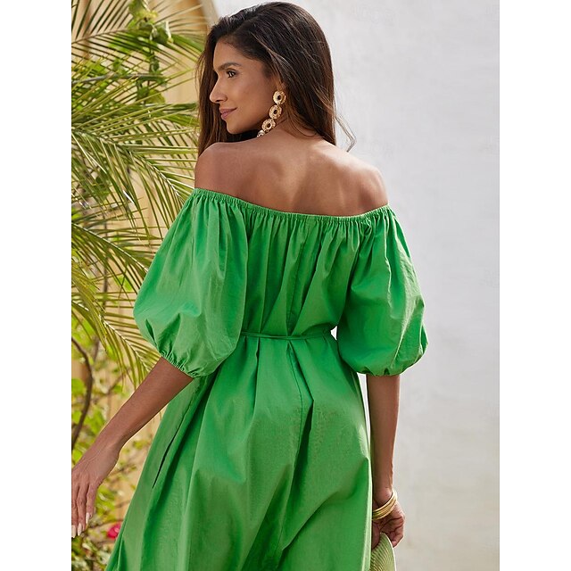 Per donna Abito linea A Verde Mezza manica Colore normale Increspato con  cintura Primavera Monospalla Vestiti Abito trasformabile vestito da vacanza  Da mare S M L del 2024 a US $35.99