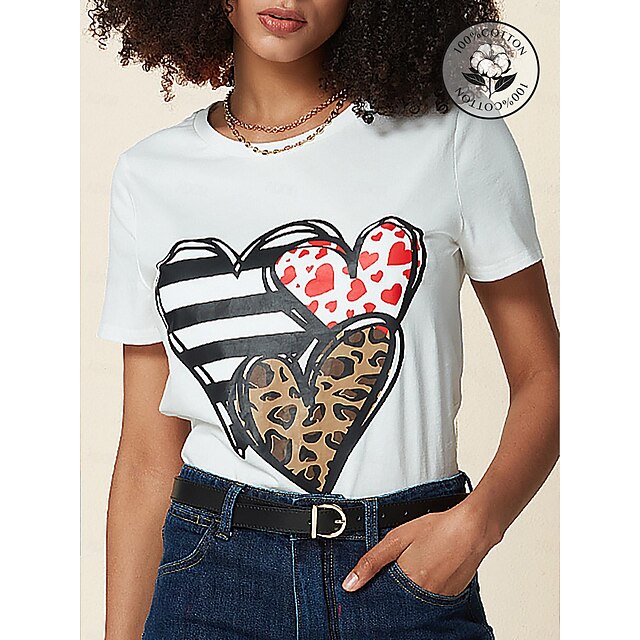  Women's 100% Cotton Heart Leopard T Shirt