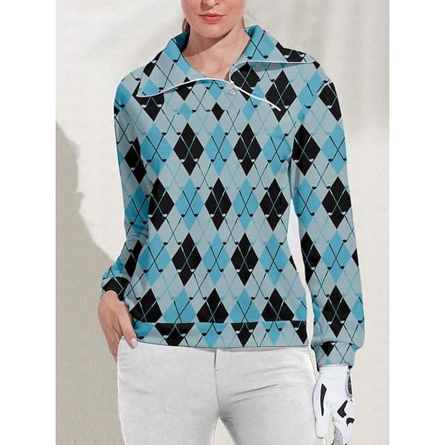  Plaid Golf Pullover Long Sleeve Top
