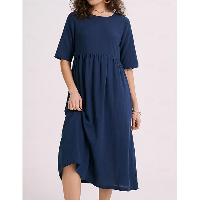  Women's Casual Cotton Midi Dress with Pockets