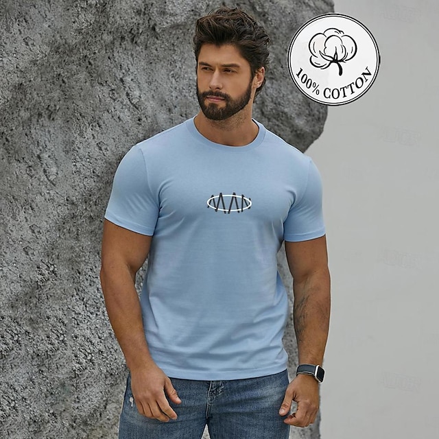  Camiseta Clássica de Algodão 100% com Gráfico para Homens