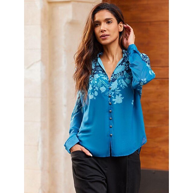 Satin Floral Ruffle Long Sleeve Blouse Ador Blue 2025 $55 XS