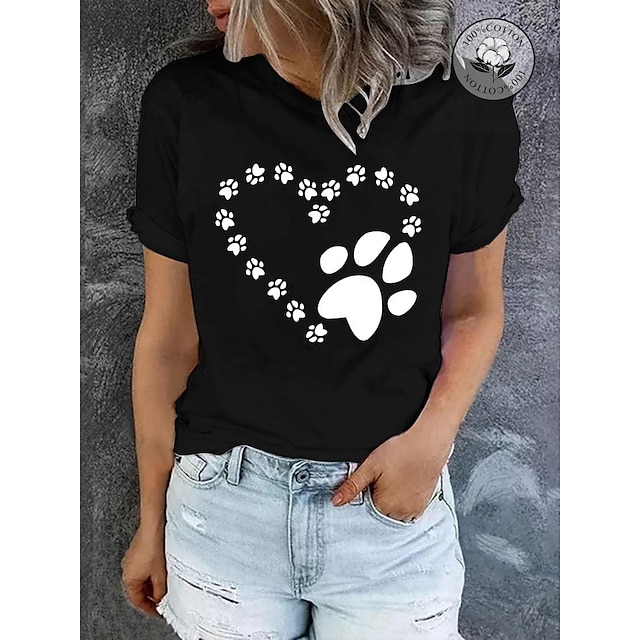  Women's T shirt Tee Burgundy Tee 100% Cotton Graphic Dog Letter Print Daily Holiday Weekend Basic Short Sleeve Round Neck Black