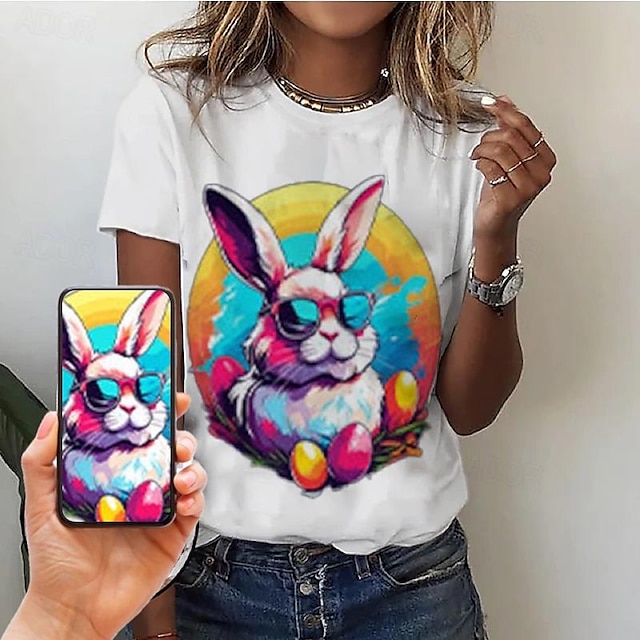  Mulheres Camiseta Gráfico Diário Para Noite Imprimir impressão personalizada Manga Curta Básico Decote Redondo