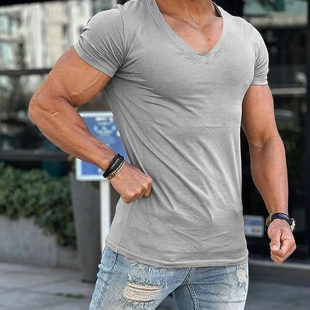  Per uomo maglietta T-shirt Liscio A V Strada Da mare Maniche corte Abbigliamento Di tendenza Originale Essenziale