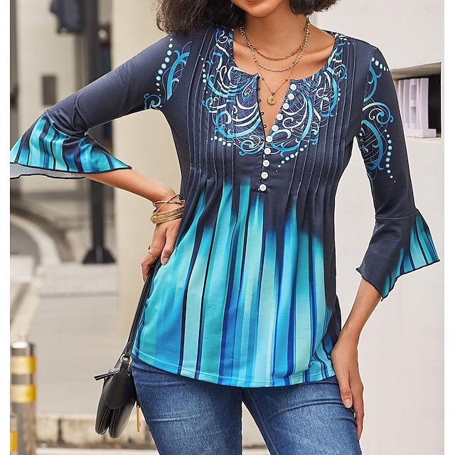  Women's Casual Plus Size Graphic Tee with 3/4 Sleeves