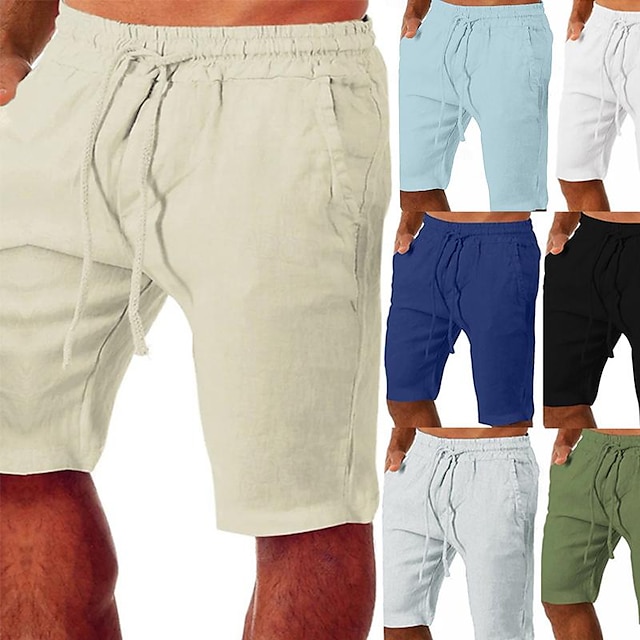  Homens Shorts de verão Shorts de praia Bolsos Com Cordão Cintura elástica Tecido Conforto Ao ar livre Diário Para Noite 100% Algodão Moda Roupa de rua Preto Branco