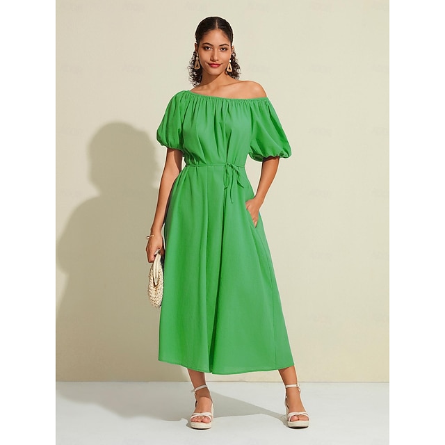 Women's A Line Dress Green Rose Red Half Sleeve Plain Color Ruched Belted Spring One Shoulder Dresses Convertible Dress Vacation Dress Vacation Beach Women's A Line Dress Green Rose Red Half Sleeve Plain Color Ruched Belted Spring One Shoulder Dresses Convertible Dress Vacation Dress Vacation Beach