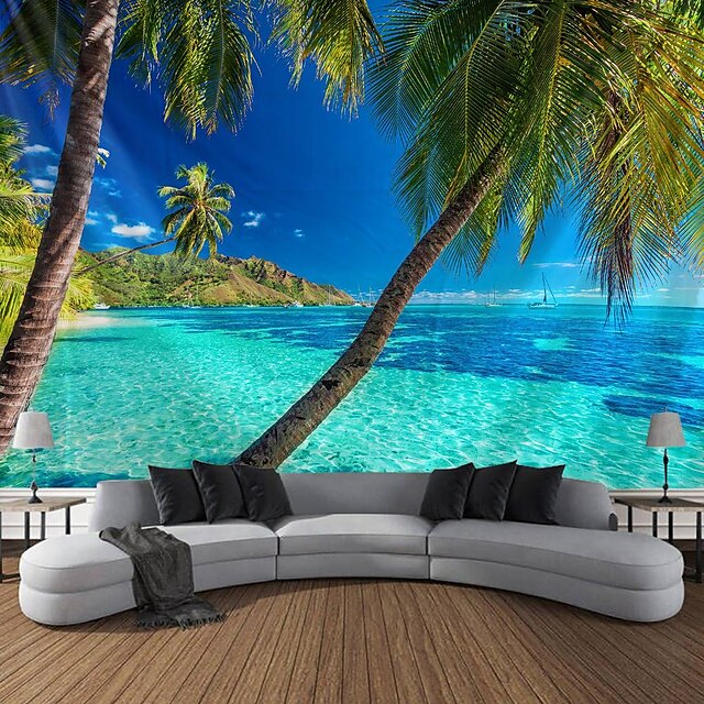  Wall Tapestry Art Decor Blanket Curtain Picnic Tablecloth Hanging Home Bedroom Living Room Dorm Decoration Holiday Vacation Landscape Sea Ocean Beach Coconut Tree