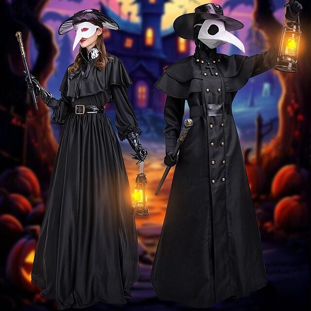  Couples Plague Doctor Costume Cloak Halloween Couples Costumes Cosplay Medieval Steampunk Priest Renaissance Costume Outfits Cloak Cape