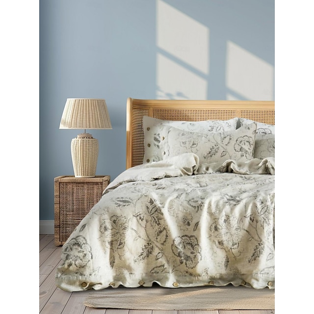  Linen Floral Pattern Duvet Cover Set