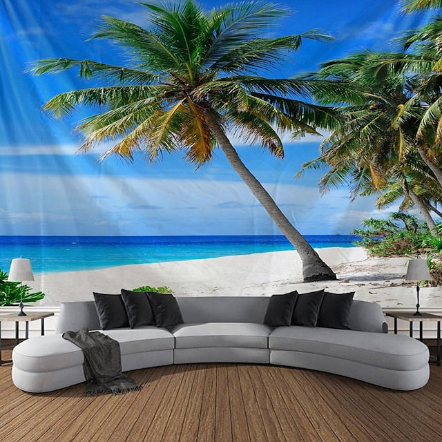  Wall Tapestry Art Decor Blanket Curtain Picnic Tablecloth Hanging Home Bedroom Living Room Dorm Decoration Landscape Sea Ocean Beach Coconut Tree