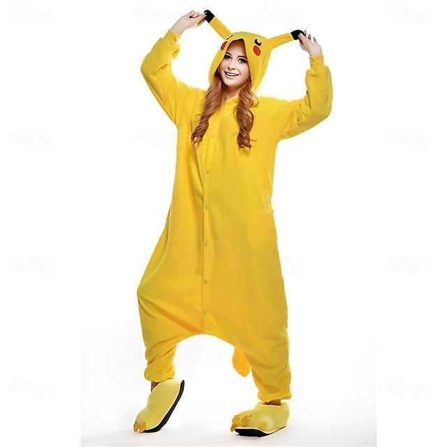  Adults' Kigurumi Pajamas Pika Pika Animal Patchwork Onesie Pajamas Pajamas Funny Costume Polar Fleece Cosplay For Men and Women Christmas Animal Sleepwear Cartoon