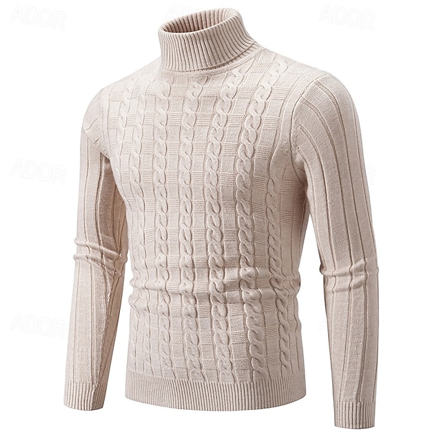  Herre Genser Pullover genser Turtleneck genser Kabel Strikke Strikket Helfarge Rullekrage Stilfull Gammeldags stil Daglig Stevnemøte Klær Høst Vinter karamell Svart M L XL