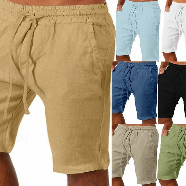  Hombre Pantalones cortos de verano Pantalones cortos de playa Bolsillo Correa Cintura elástica Plano Comodidad Exterior Diario Noche 100% Algodón Moda Ropa de calle Negro Blanco