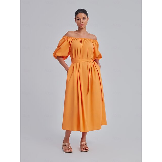  Puff Sleeve Midi Dress