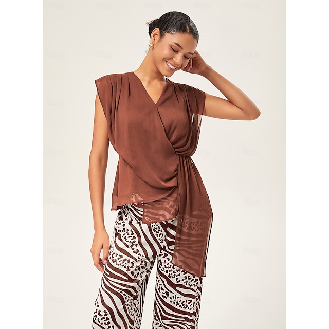 25SS-[LOEUVRE] Sleeveless Wrap Jersey Blouse◆大人気 Sleeveless V-neck Popover Top For Women | Factory