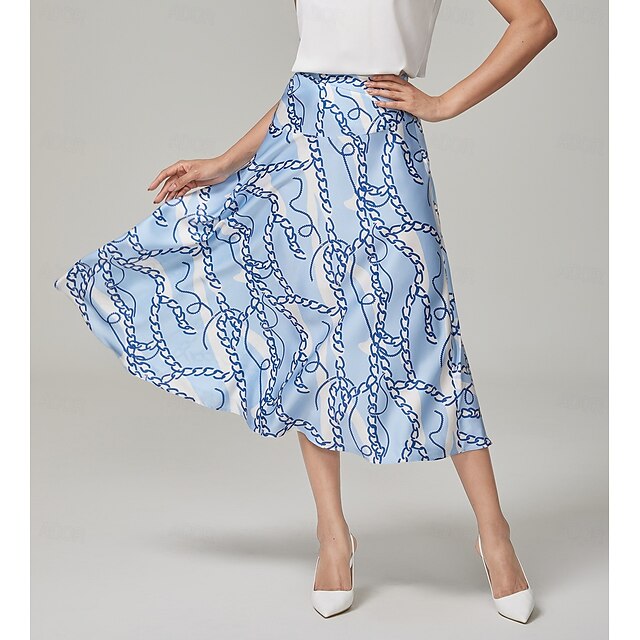 Chain Block Pattern A-line Hem Skirt Ador Sky Blue 2025 $49