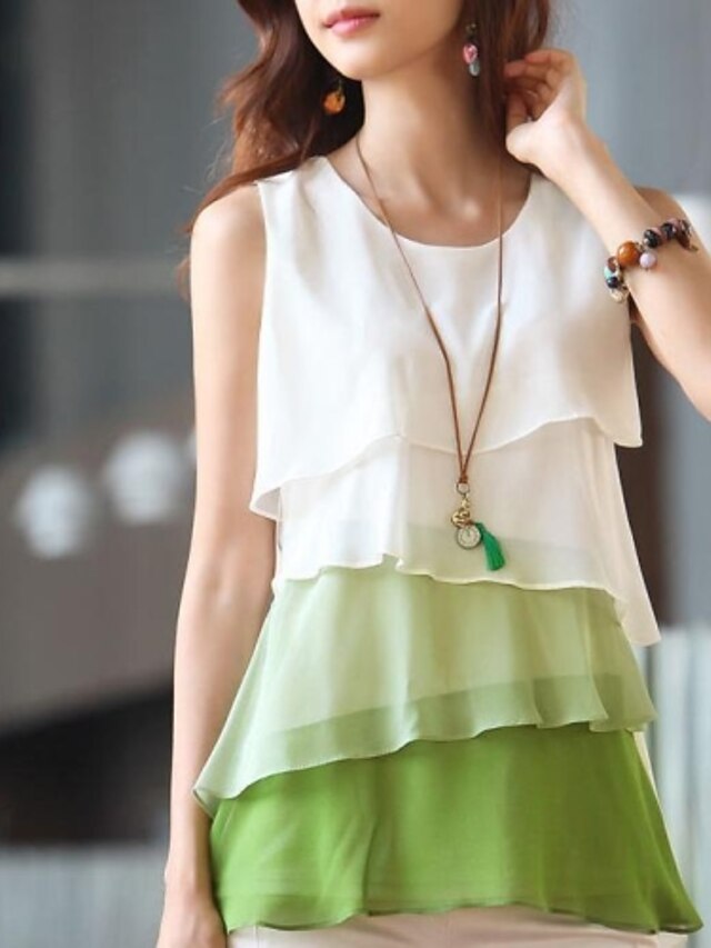 Per donna Plus Size Blusa Camicia Collage Collage Rotonda Informale Streetwear Top Standard Verde Grigio chiaro Giallo