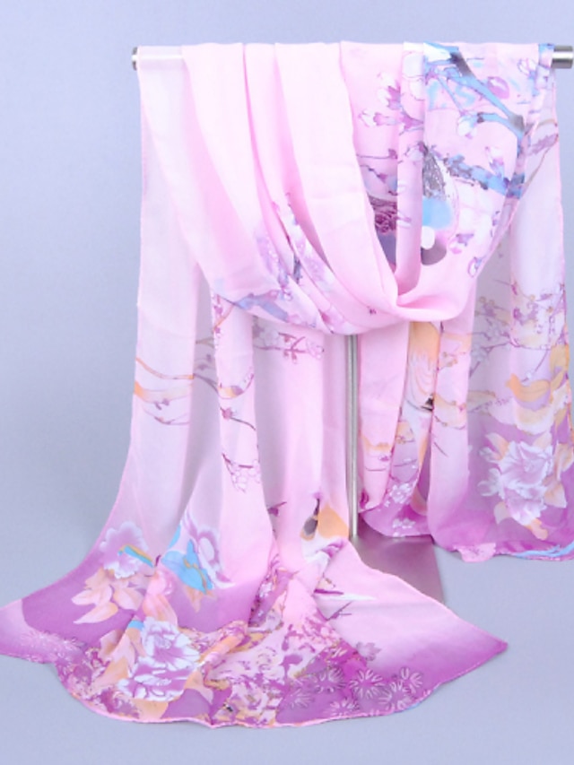  Women's Party / Work Chiffon Rectangle Scarf - Floral Print / Blue / Purple / Gray / Pink